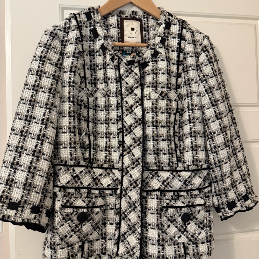 Anthropologie Elevenses Black and White Tweed Jacket size 12